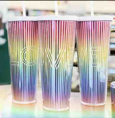 Starbucks Venti Rainbow Striped Cold Cup Tumbler LOVE Acrylic 24oz - Sold on eBay Jan, 28th 2020 for $25.00