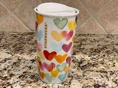 NEW 2015 STARBUCKS DOT WATERCOLOR PASTEL HEART CERAMIC TRAVEL MUG CUP FREE SHIP - Sold on eBay Jan, 28th 2020 for $38.00