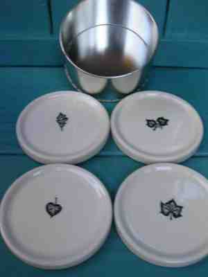 SET 4 X 3 5/8" STARBUCKS WHITE STAMPED LEAF COASTERS black leaves IN SILVER CAN - Sold on eBay Jan, 28th 2020 for $17.00