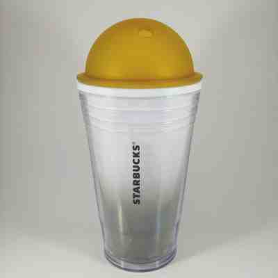 STARBUCKS 2012 Frappuccino Cold Cup Tumbler w Dome Lid 16oz Faceted Yellow - Sold on eBay Jan, 28th 2020 for $16.19