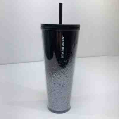 NEW Starbucks Holiday 2019 Venti Tumbler BLACK/SILVER Cascading Snow 24oz - Sold on eBay Jan, 28th 2020 for $29.95