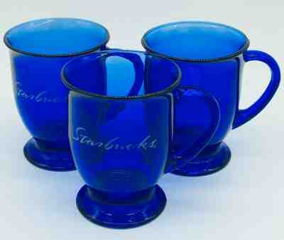 Vintage Pair of Cobalt Blue Glass Coffee Mugs Pedestal Anchor Hocking Chip  Free 