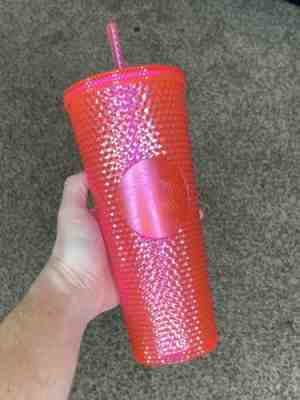 NEW STARBUCKS 2019 Neon Pink Studded Cold Cup Tumbler WINTER HOLIDAY 24 oz - Sold on eBay Jan, 28th 2020 for $27.97