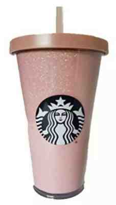 Starbucks Coffee Pale Rose 2017 Gold Glitter New Tumbler w/Straw 16 Oz - Sold on eBay Jan, 28th 2020 for $15.00