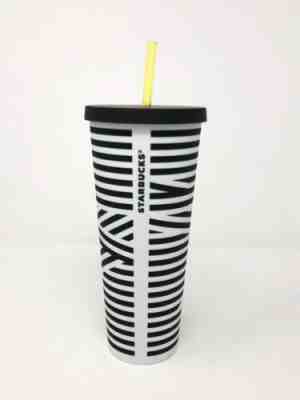 STARBUCKS Matte Black & White Zebra Stripes Venti 24 oz Cold Acrylic Cup Tumbler - Sold on eBay Jan, 27th 2020 for $30.00
