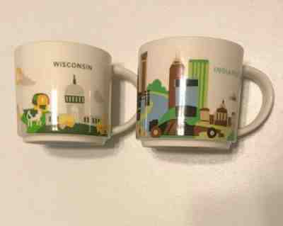 Two 14 Oz Starbucks You Are Here Coffee Mugs Indianapolis 2016 Wisconsin 2014 - Sold on eBay Jan, 29th 2020 for $21.99