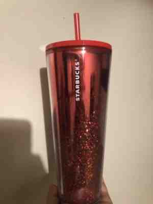 Starbucks 2019 Red Cascading Glitter Cold Cup Tumbler Holiday Christmas 24 oz - Sold on eBay Jan, 29th 2020 for $19.99