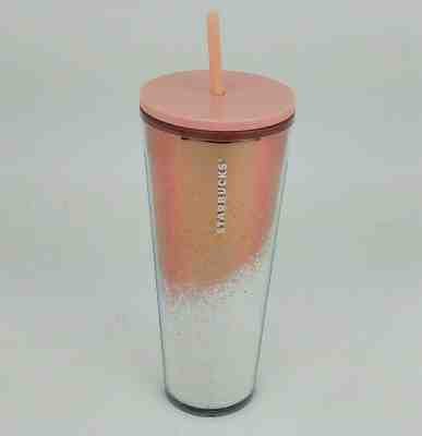Rare NEW Starbucks Holiday 2019 Venti Tumbler - Pink ROSE GOLD - Cascading Snow - Sold on eBay Jan, 29th 2020 for $29.95