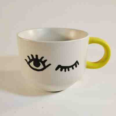Starbucks 2017 14 oz Wink Eye Coffee Mug White Ceramic Yellow Handle - Sold on eBay Jan, 29th 2020 for $15.99
