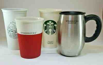 STARBUCKS Coffee Cup Lot! 4 Mugs Including One Ceramic and One Stainless Steel - Sold on eBay Jan, 29th 2020 for $19.99