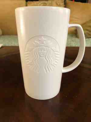 Rare Starbucks Ceramic 16 Oz Coffee Mug 2015 White On White Embossed Siren Logo - Sold on eBay Jan, 28th 2020 for $29.99