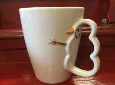 Starbucks Barista Snowman Christmas Coffee Mug 2003 Shaped Handle White Cup - Sold on eBay Jan, 28th 2020 for $25.00