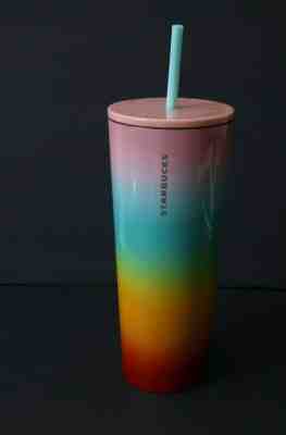 STARBUCKS Stainless Cold Tumbler Venti 24 oz. Straw Pastel Rainbow Summer NEW  - Sold on eBay Jan, 30th 2020 for $39.99