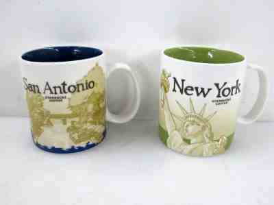 2x Starbucks Coffee Mugs Global Icon New York NYC & San Antonio TX 16oz - Sold on eBay Jan, 30th 2020 for $35.00