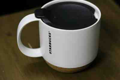 Starbucks 2013 Cork Bottom White Travel Mug Cup 12 oz - Sold on eBay Jan, 30th 2020 for $27.00
