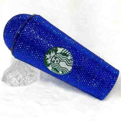 Custom Bling Starbucks Tumbler Venti with Dome Lid Swarovski Royal Blue Crystals