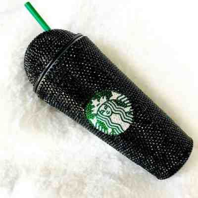 Custom Bling Starbucks Tumbler Venti with Dome Lid Swarovski Jet Black Crystals