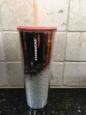 STARBUCKS 2019 Rose Gold Pink Cascading Snow Tumbler WINTER HOLIDAY Tumbler 24oz - Sold on eBay Jan, 30th 2020 for $22.49
