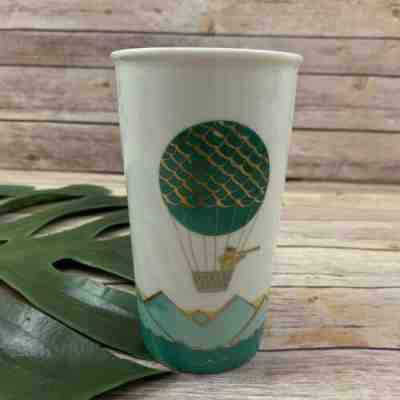 Starbucks Hot Air Balloon Travel Mug Tumbler No Lid White Teal Gold Coffee Cup - Sold on eBay Jan, 30th 2020 for $15.99