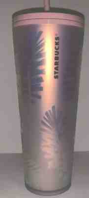 Starbucks 2019 Holiday Holographic Iridescent Leaf Tumbler Pink 24 oz cold cup  - Sold on eBay Jan, 29th 2020 for $30.00