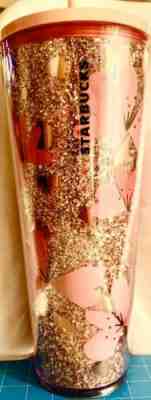 Starbucks Valentine Cold-Cup Tumbler Silver Glitter Pink Flower Hearts 24oz NWT - Sold on eBay Jan, 29th 2020 for $26.50