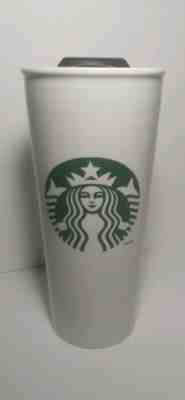 2014 STARBUCKS Ceramic Travel Mug 16 Oz White Tumbler w/ Lid Siren Mermaid Logo - Sold on eBay Jan, 29th 2020 for $18.95
