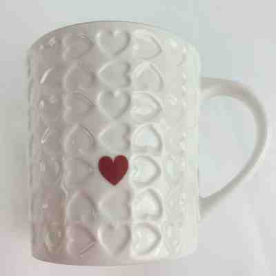 Starbucks 2007 Valentines Embossed White with Red Heart 16 oz Coffee Mug - Sold on eBay Jan, 29th 2020 for $29.00