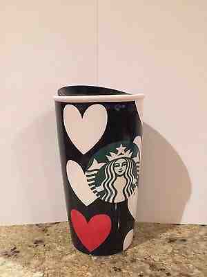 2015 Starbucks White Hearts Black Ceramic Traveler Tumbler Mug 12 oz. NEW - Sold on eBay Jan, 29th 2020 for $24.95