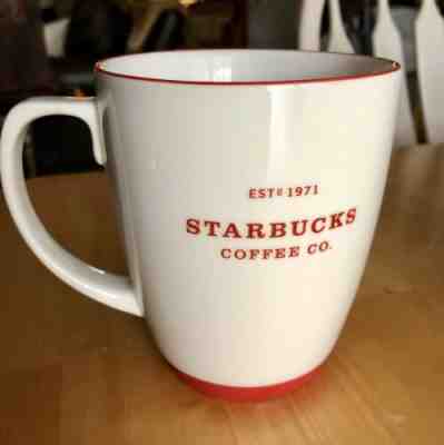 Starbucks 2007 Est 1971 Abbey Logo Coffee Cup Large Mug White Red 18oz  - Sold on eBay Jan, 29th 2020 for $15.00
