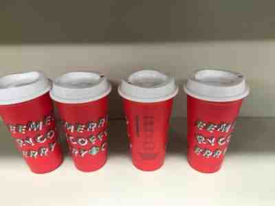 New Starbucks Holiday Christmas 2019 Red Reusable Cup w/ Lid - Set Of 4 - Sold on eBay Jan, 29th 2020 for $36.00