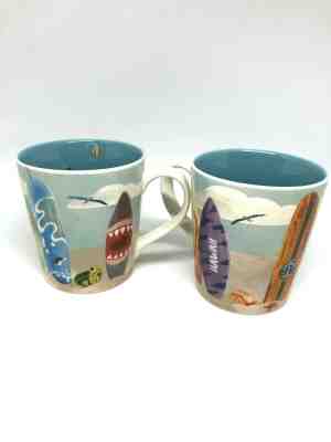 Two Starbucks Coffee Mugs Hawaii Surf Boards Beach Shark Turtle Bone China 2010  - Sold on eBay Jan, 31st 2020 for $40.00