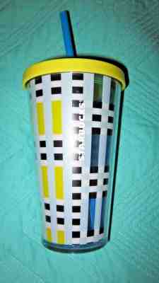 NEW RELEASE STARBUCKS 2018 Cold Cup 16oz Yellow Blue PLAID Tumbler + Straw RARE - Sold on eBay Jan, 31st 2020 for $18.99