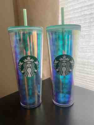 NWT STARBUCKS COLD CUP TUMBLER 24 OZ IRIDESCENT MERMAID TAIL WAVES 2020 - Sold on eBay Jan, 31st 2020 for $34.50