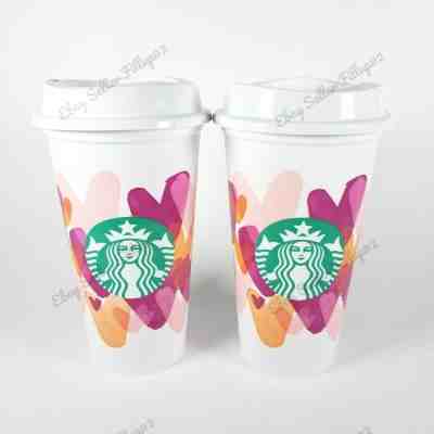 Starbucks Valentine's Day 2020 Set of 2 Hot Reusable Cups Hearts Pink Watercolor - Sold on eBay Jan, 30th 2020 for $15.49