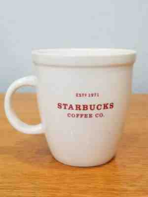 Starbucks Holiday 2007 Abbey white Mug red lettering  18oz EST 1971 - Sold on eBay Jan, 30th 2020 for $17.77
