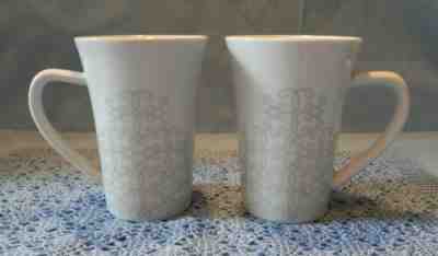 Starbucks Tazo 2013 14.4oz Tea Coffee Grey Filigree Mugs Cups Set of 2 EUC - Sold on eBay Jan, 30th 2020 for $15.99