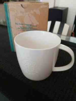 NEW 2 STARBUCKS Coffee Mug CupsWhite Embossed Bone China Mermaid 2009 16 oz NIB  - Sold on eBay Jan, 31st 2020 for $32.00