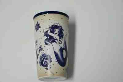Starbucks 2016 Sailor Tattoo Mermaid Ceramic Tumbler 12 oz mug. Blue lid. - Sold on eBay Feb, 1st 2020 for $46.00