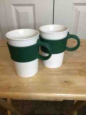 2 Vtg Starbucks Coffee Ceramic Mugs Green Silicone Rubber Handle Band 12oz. 2008 - Sold on eBay Feb, 1st 2020 for $16.00