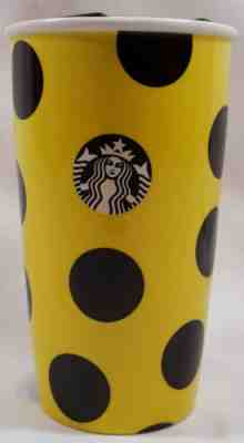 STARBUCKS 2015 YELLOW POLKA DOT TUMBLER CERAMIC TRAVEL CUP MUG COFFEE 12 OZ EUC - Sold on eBay Feb, 1st 2020 for $17.05