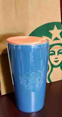 Starbucks - Spring 2020 - Light Coral Blue 12 Oz. Ceramic Tumbler With Pink Lid - Sold on eBay Feb, 1st 2020 for $34.29