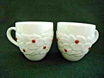 Starbucks 2 Holly & Red Berries Embossed 16 oz Mugs 2004 NEW Never Used - Sold on eBay Feb, 1st 2020 for $21.99