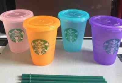 Starbucks Philippines Reusable Summer Cold Cup Set of 4 w Lids & Straws -No Card - Sold on eBay Feb, 1st 2020 for $44.99