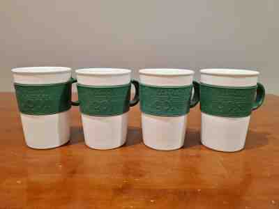 Starbucks 2008 Set White Mugs Green Embossed Silicone Rubber Band Handle 12 oz - Sold on eBay Feb, 1st 2020 for $25.00