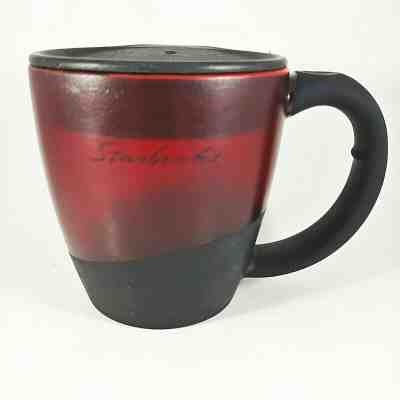 STARBUCKS 2001 Barista Red Plastic Travel Mug Coffee Cup 12oz Rubber Handle - Sold on eBay Feb, 1st 2020 for $34.99