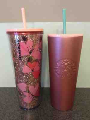 Starbucks Valentines Day 2020 Tumbler Rose Gold Stainless & Glitter Hearts Lot - Sold on eBay Feb, 1st 2020 for $40.00