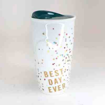 Ceramic Starbucks Mug with Lid Best Day Ever Confetti Tumbler Coffee Travel 2015 - Sold on eBay Feb, 1st 2020 for $25.76