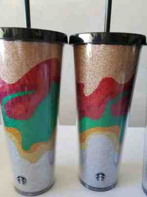 New Starbucks 2018 Holiday Cold Cup Tumbler 24 Oz Flow Glitter Sparkle Marbled - Sold on eBay Jan, 31st 2020 for $24.99