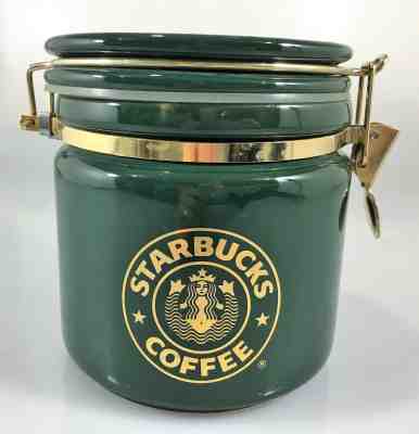Starbucks Coffee Green Gold Siren Mermaid Split Tail Logo Canister 5 1/2" - Sold on eBay Jan, 31st 2020 for $55.25