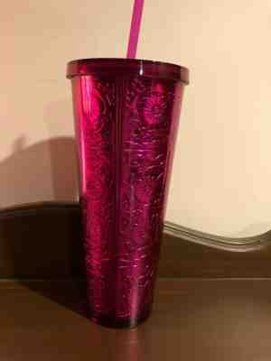 Starbucks 24oz. Magenta Acrylic tumbler with foral pattern NWT - Sold on eBay Jan, 31st 2020 for $41.00